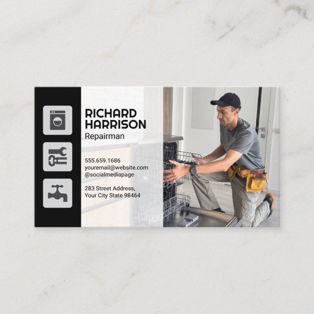 Cartão De Horário Reparador consertando máquina de lavar loiça (Frente)