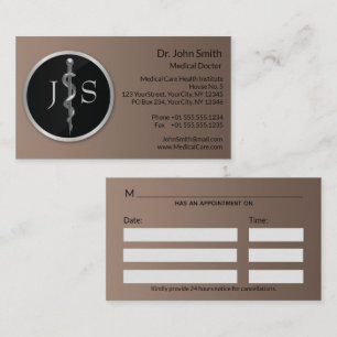 Cartão De Horário Rod de Asclepius Médico Clássico Noble Silver