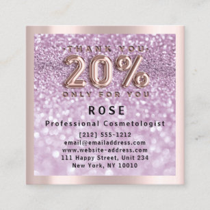 Cartão De Horário Rosa 20% de desconto Logotipo Hair Roxo