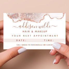 Cartão De Horário Rosa de Agato de Mármore Branco Chic