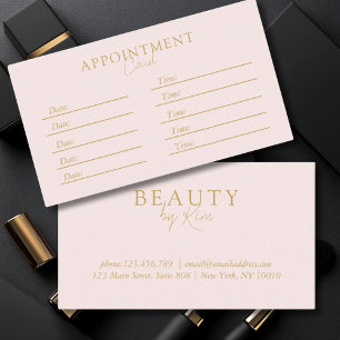 Cartão De Horário Rosa e Beige Dourado, Elegante Mínimo, Salão