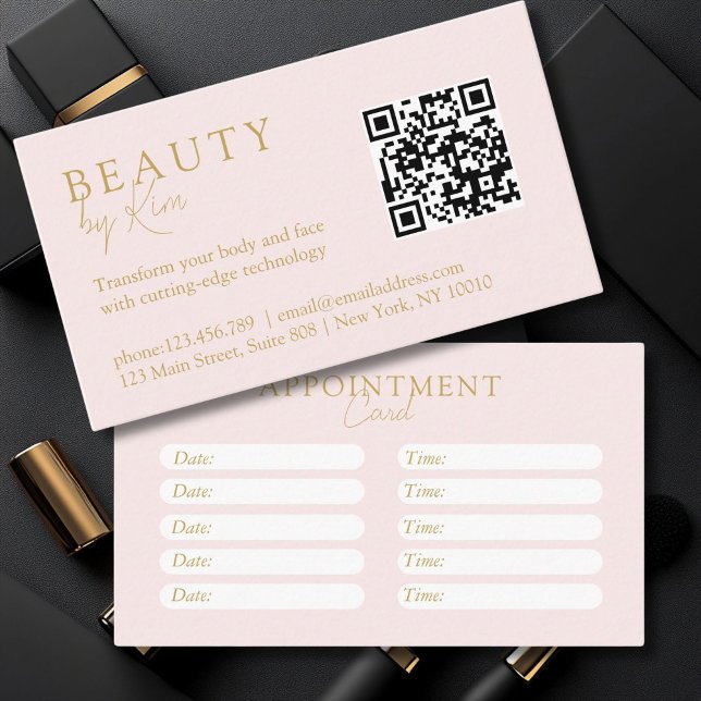 Cartão De Horário Rosa e Beige Dourado, Mínimo, Elegante, Salão (Pink & Beige-Gold, Minimal, Elegant, Salon Appointment Card)