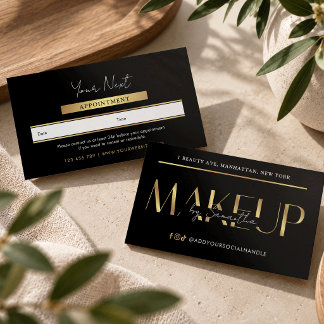 Cartão De Horário Salão de Artista de Maquiagem Preto e Dourado Glam