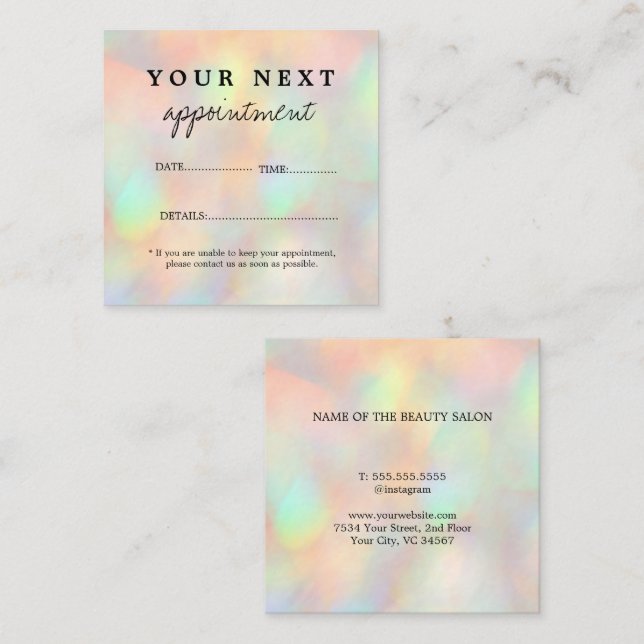 Cartão De Horário Salão de Beleza Holográfica Moderna Na moda (Frente/Verso)