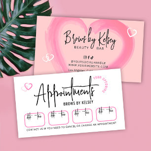 Cartão De Horário Salão de Beleza Rosa Feminino Roteiro Coração Aqua