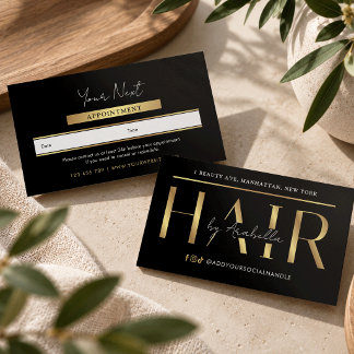 Cartão De Horário Salão de Cabeleireiro Chic Moderno Glam Preto e Do