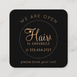 Cartão De Horário Salão de cabelo preto elegante moderno