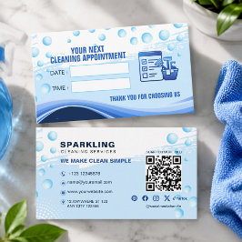 Cartão De Horário Serviço de Limpeza Profissional Azul Branco Modern