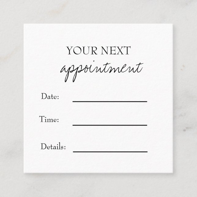 Cartão De Horário Simple Elegant Black & White Appointment Card (Frente)