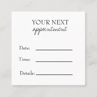 Cartão De Horário Simple Elegant Black & White Appointment Card