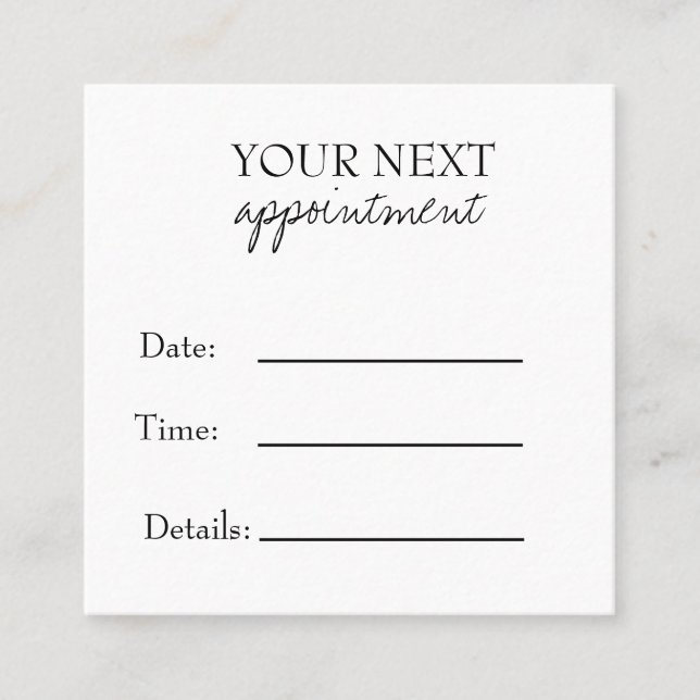 Cartão De Horário Simple Elegant Black & White Appointment Card (Frente)