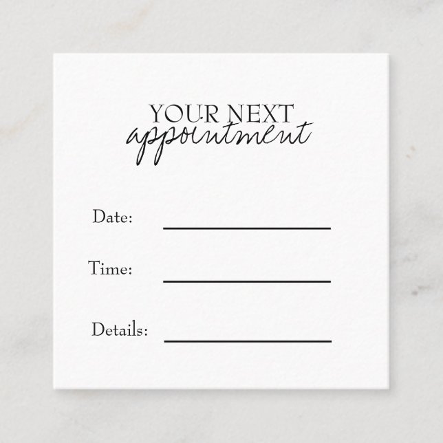 Cartão De Horário Simple Elegant Black & White Appointment Card (Frente)