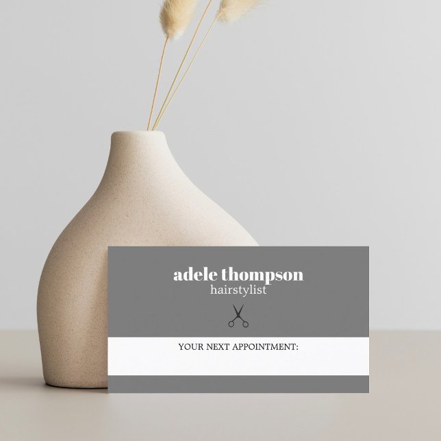 Cartão De Horário Simples Elegante Cinza Branca de Tesoura (Criador carregado)