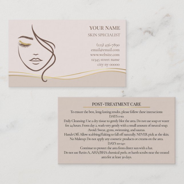 Cartão De Horário Skincare & Beauty After Care Card (Frente/Verso)