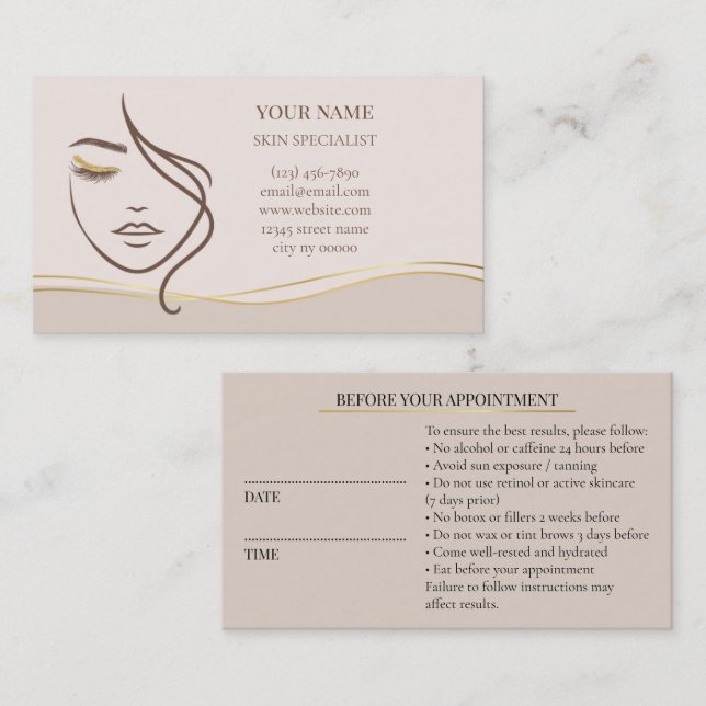 Cartão De Horário Skincare & Beauty Before care  Appointment Card (Frente/Verso)