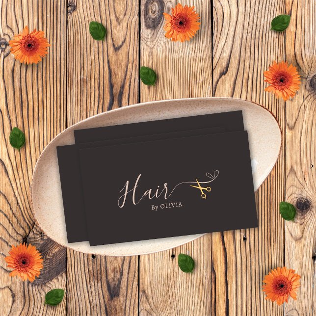 Cartão De Horário Tesoura Dourada de Cinza Elegante Salão de Cabelo  (Front)