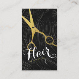Cartão De Horário Tesoura Dourada Negra Moderna Cabelo Salão Hairsty