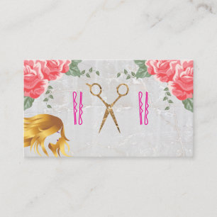 Cartão De Horário Tesoura e pinos do cabelo Rosas Stylist