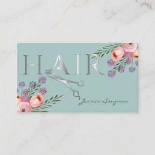 Cartão De Horário Tesoura floral de cor aquosa Elegante