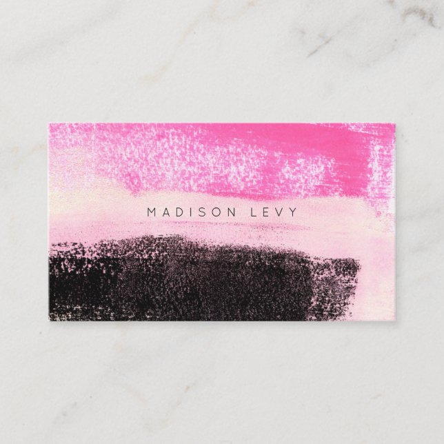 Cartão De Horário Tinta-Tinta Moderna, Vibrante, Rosa Quente, Preto (Frente)