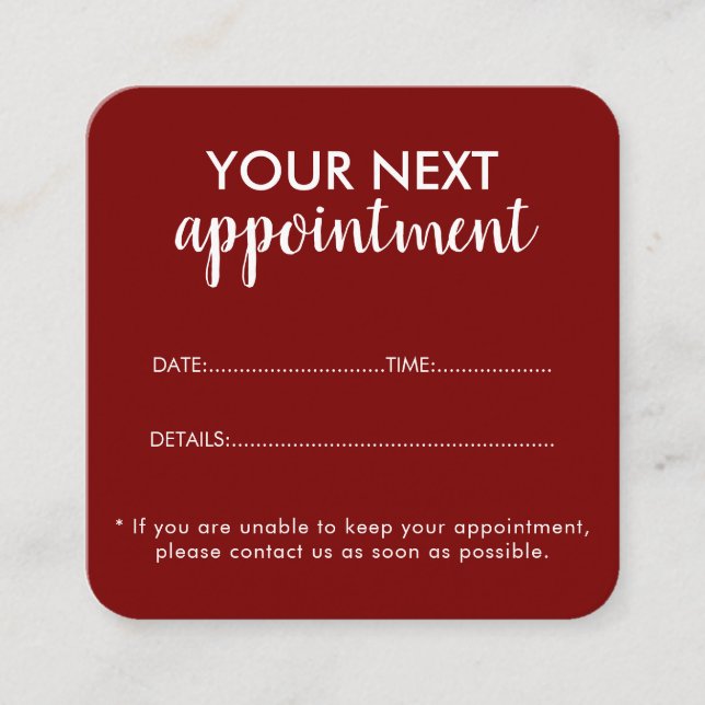 Cartão De Horário Trendy Modern Salon Appointment Reminder Card (Frente)