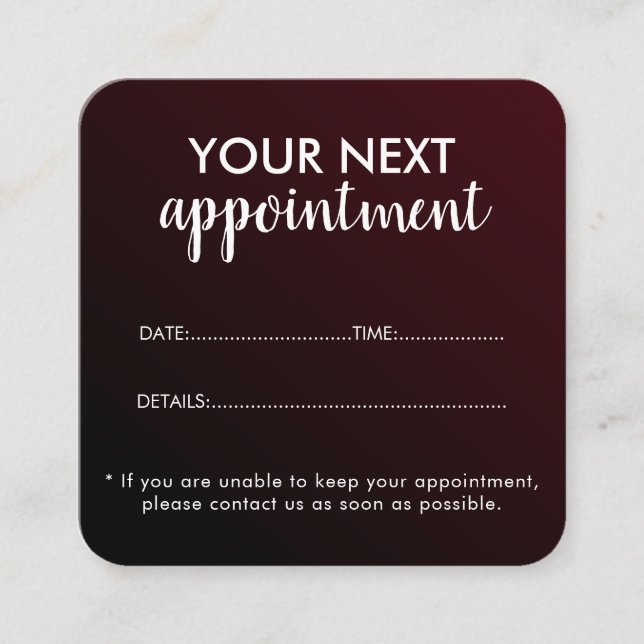Cartão De Horário Trendy Modern Salon Appointment Reminder Card (Frente)
