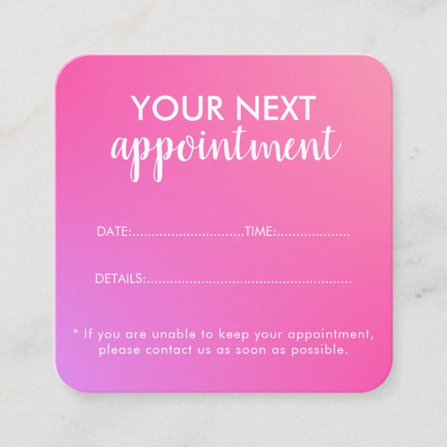 Cartão De Horário Trendy Modern Salon Appointment Reminder Card (Frente)