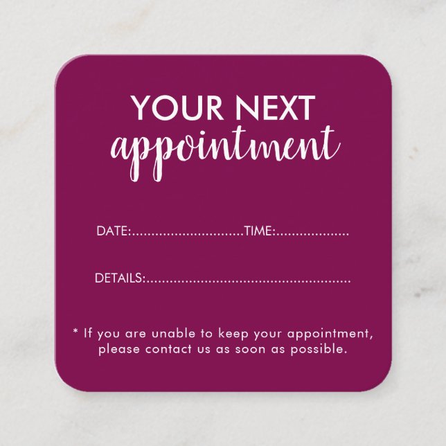 Cartão De Horário Trendy Modern Salon Appointment Reminder Card (Frente)