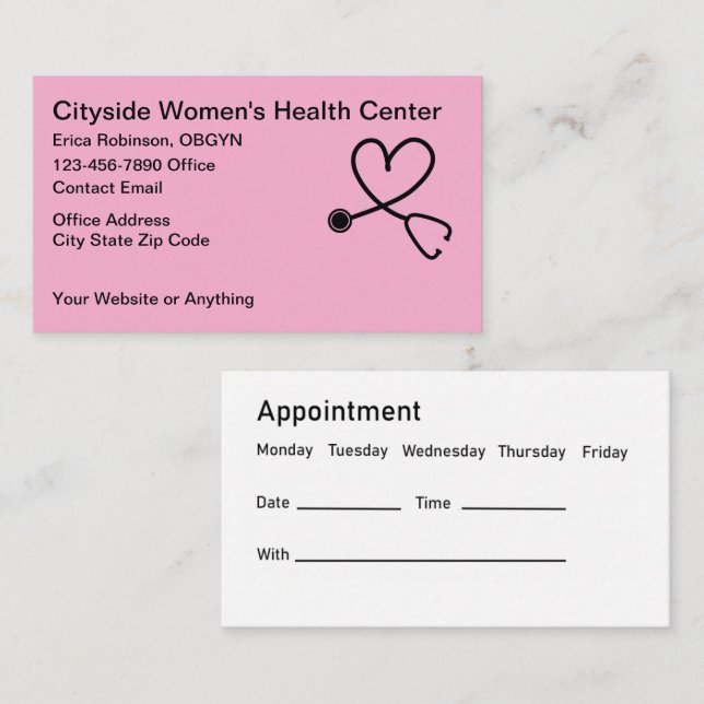 Cartão De Horário Women's Health OBGYN Appointment Cards (Frente/Verso)