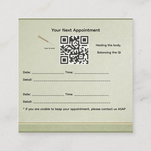 Cartão De Horário Wood Element  Acupuncture appointment card (Verso)