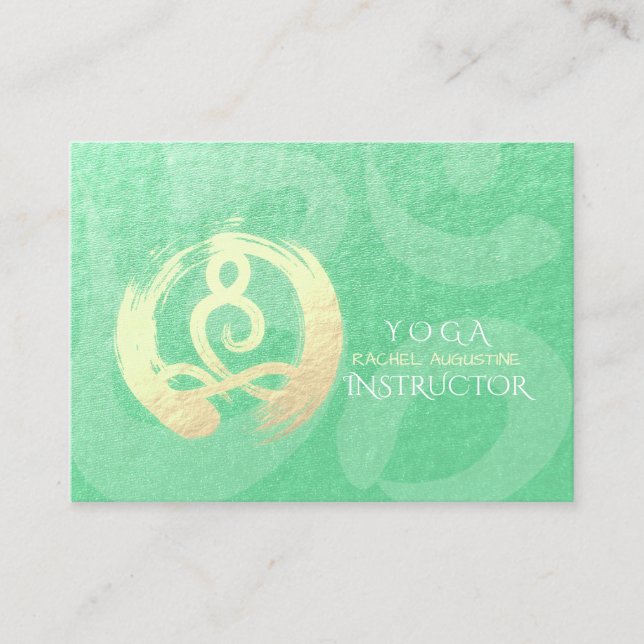 Cartão De Horário Yoga Instrutor Green Dourado Meditação ZEN OM (Frente)