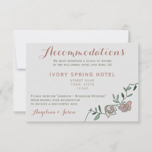Cartão de Hospedagem de Casamento Floral Rosa Poei