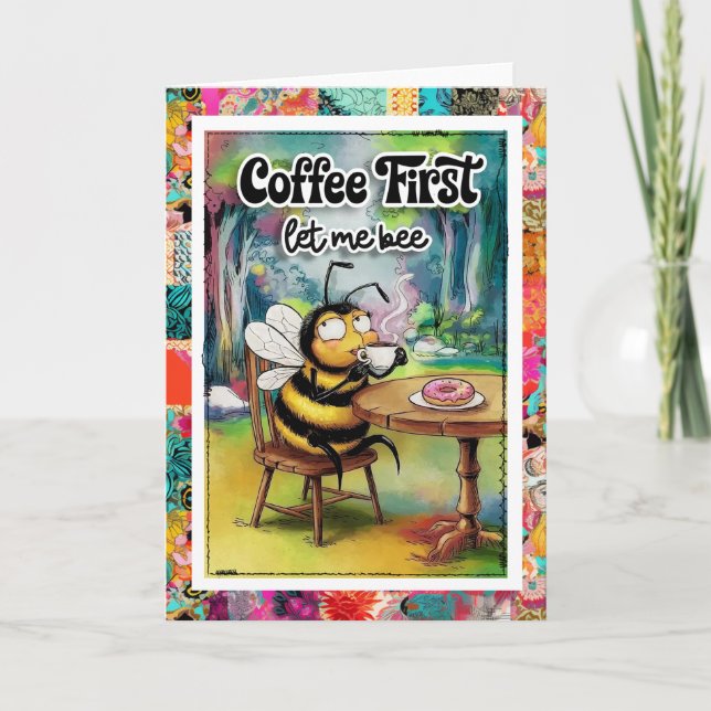 Cartão de Humor de Café Engraçado Abelha (Frente)