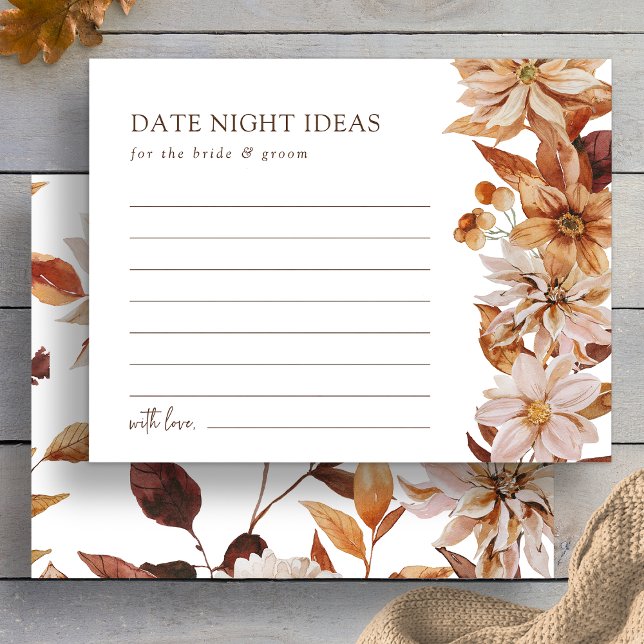Cartão de Ideias Noturnas para Folhas Elegantes (Elegant Fall Terracotta Leaves Date Night Ideas Card by Painted Paperie
)