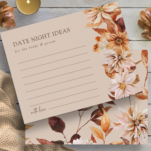 Cartão de Ideias para Noite de Encontro com Folhas (Taupe Autumn Tan Leaves Date Night Ideas Card by Painted Paperie
)