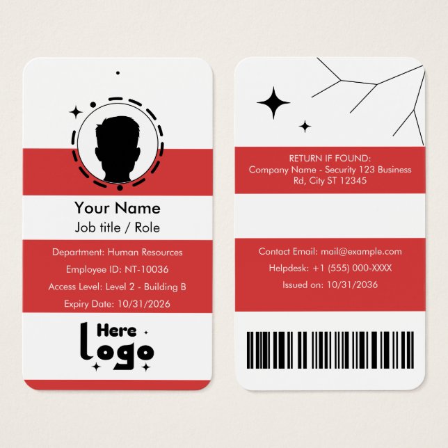 Cartão de Identificação Personalizável de Funcioná (Frente & Verso)