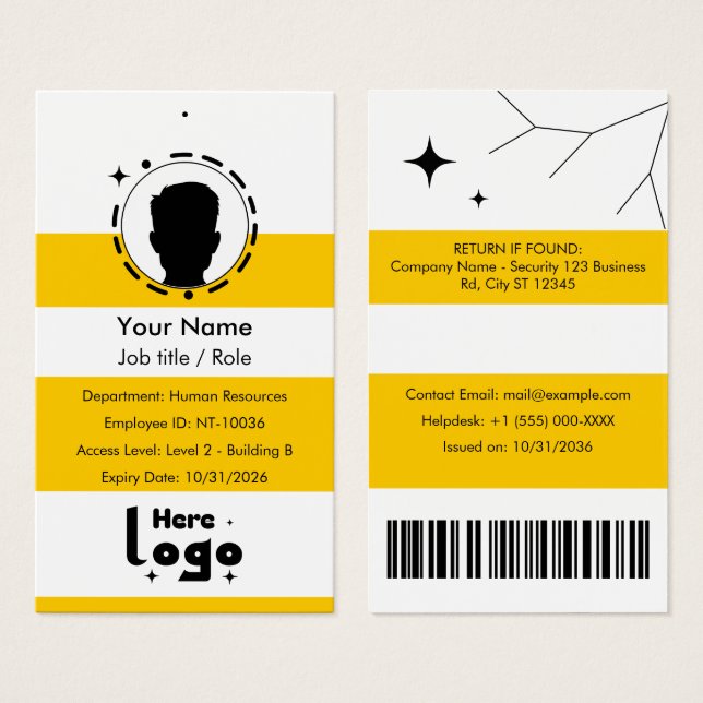 Cartão de Identificação Personalizável de Funcioná (Frente & Verso)