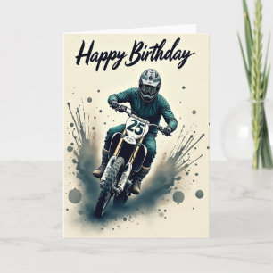 Cartão de Ilustração de Aniversário de Motocicleta