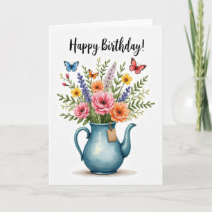 Cartão de Ilustração de Aniversário em Aquarela
