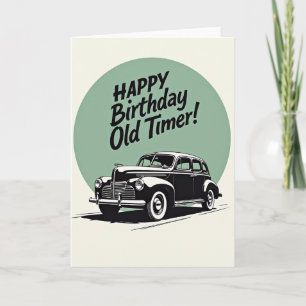 Cartão de Ilustração de Carro de Aniversário Retro