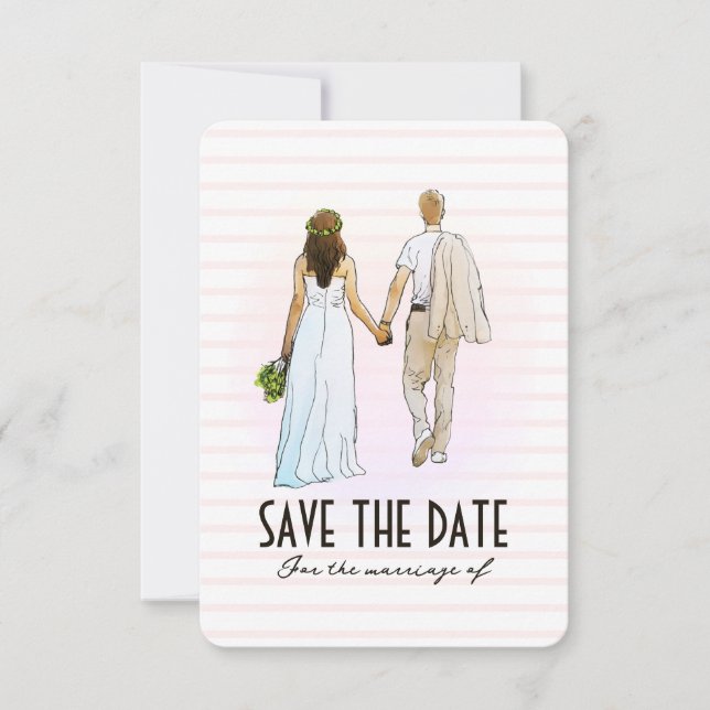 Cartão de Ilustração de Casal Save The Date (Frente)