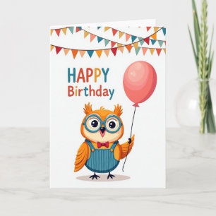 Cartão de Ilustração de Coruja de Aniversário Aleg