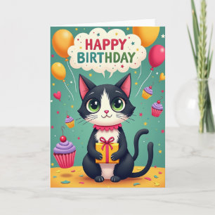 Cartão de Ilustração de Gato Alegre