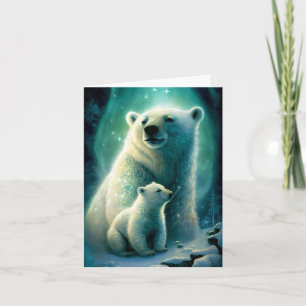 Cartão de Ilustração de Mãe Urso Polar Fofa e Filh
