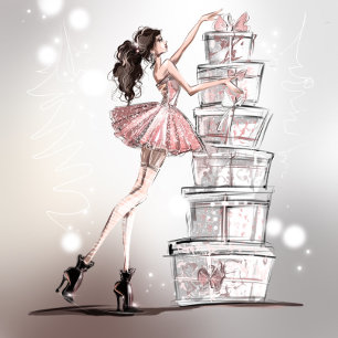 Cartão de Ilustração de Moda de Natal Elegante
