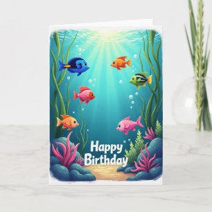Cartão de Ilustração de Peixe de Aniversário Doce