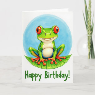 Cartão de Ilustração de Sapo de Aniversário Alegre