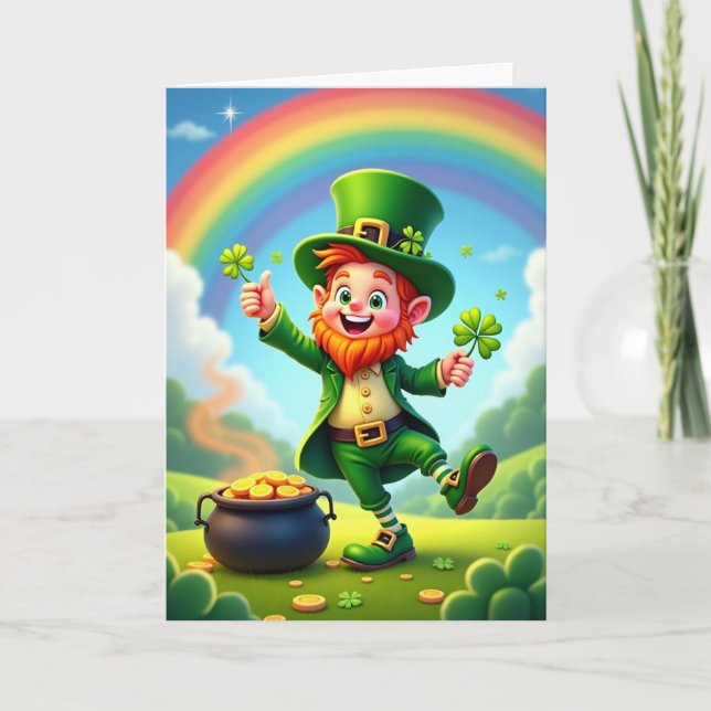 Cartão de Ilustração de Sorte do Leprechaun (Frente)