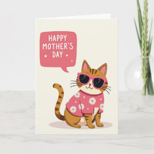 Cartão de Ilustração do Dia das Mães Cool Cat