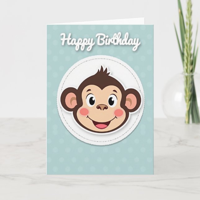 Cartão de Ilustração do Macaco de Aniversário (Frente)